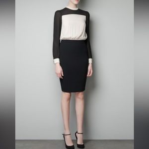 5 for $25 - Zara Work color block shift dress cream black S